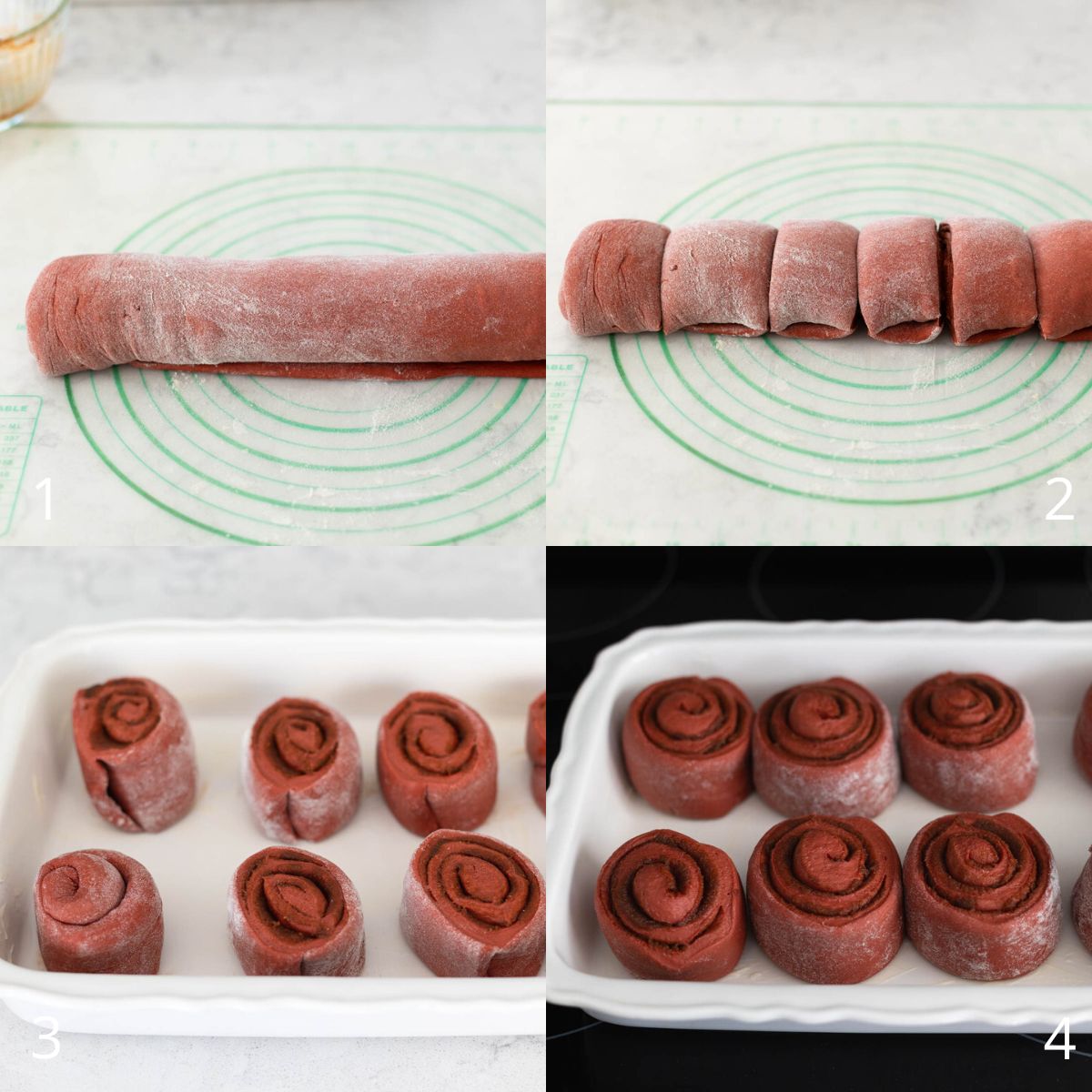 The step by step photos show how to cut and rise the rolls.
