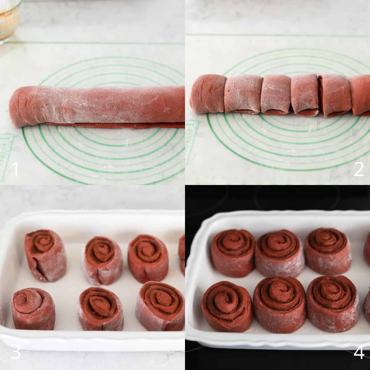 The step by step photos show how to cut and rise the rolls.