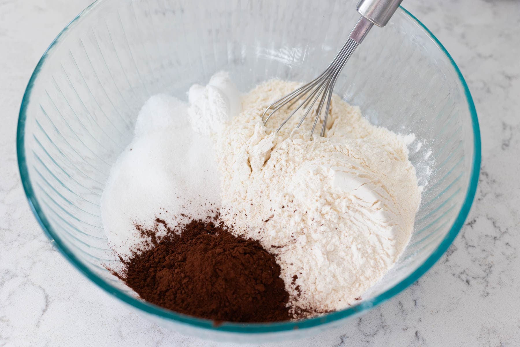 The dry ingredients are in a large mixing bowl.