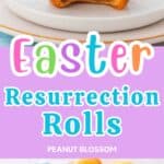 A photo collage shows one roll with a bite out to show it is empty next to a platter of resurrection rolls.