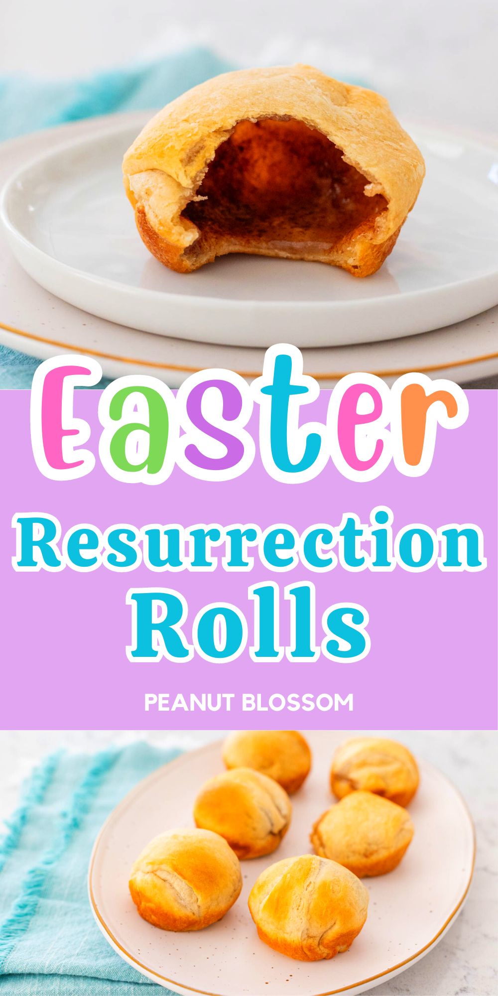 A photo collage shows one roll with a bite out to show it is empty next to a platter of resurrection rolls.