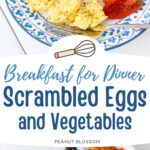 A photo collage shows scrambled eggs with vegetables.