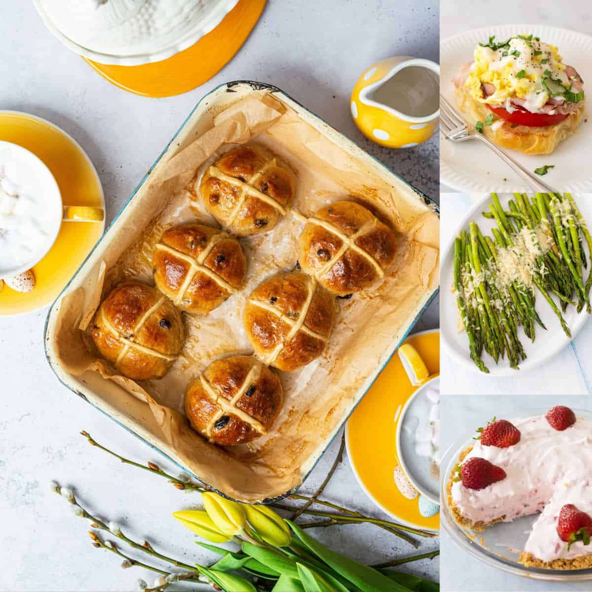 The photo collage shows easily scalable recipes for an Easter brunch for two.