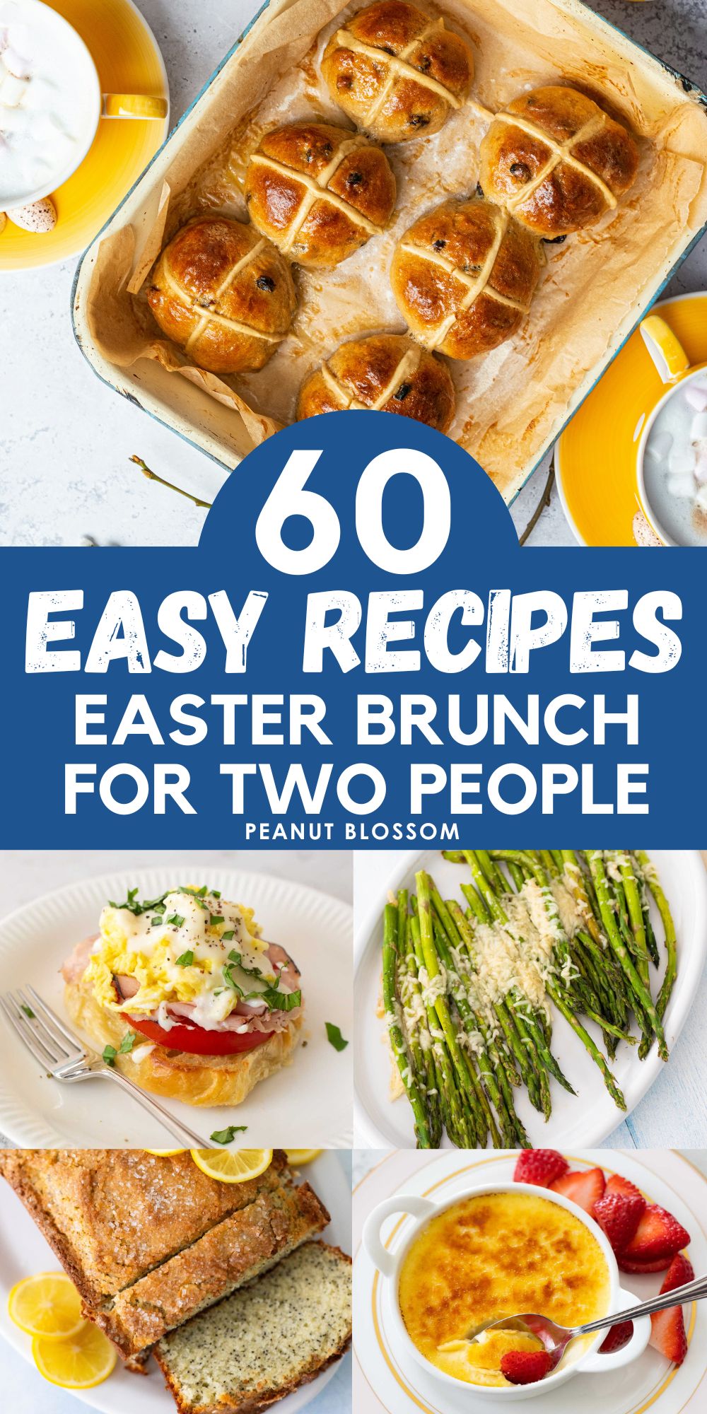The photo collage shows easily scalable recipes for an Easter brunch for two.