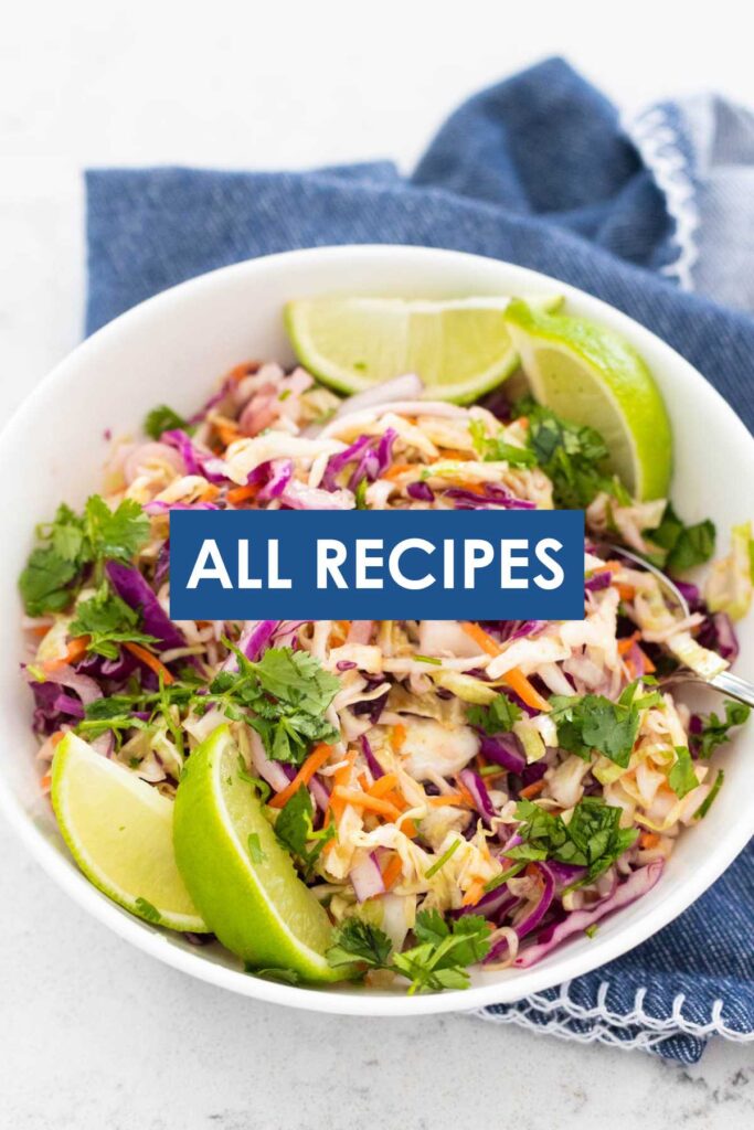 A bowl of slaw has the caption "All Recipes" on it.