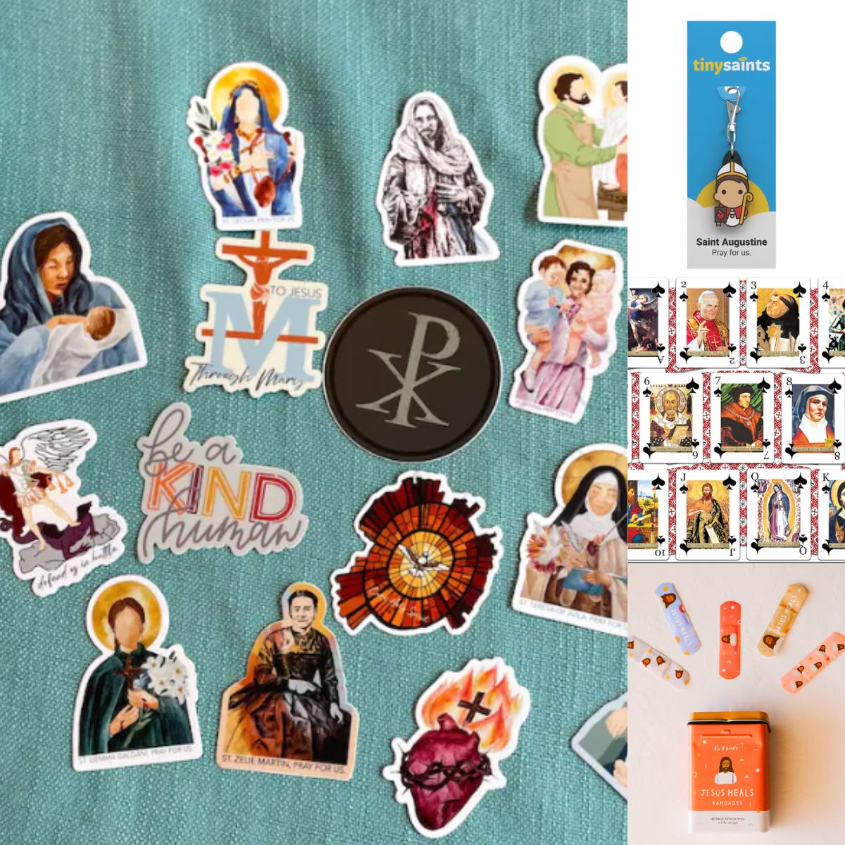 The photo collage shows several simple gifts for teens including stickers, funny bandaids, and backpack decorations.