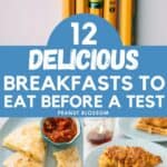 The photo collage shows a stack of #2 pencils next to 4 recipes to eat for breakfast.