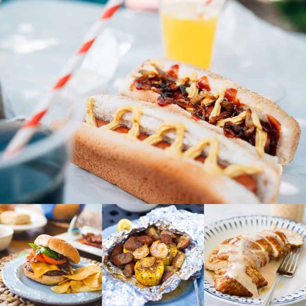 The photo collage shows several cookout recipes for Memorial Day.