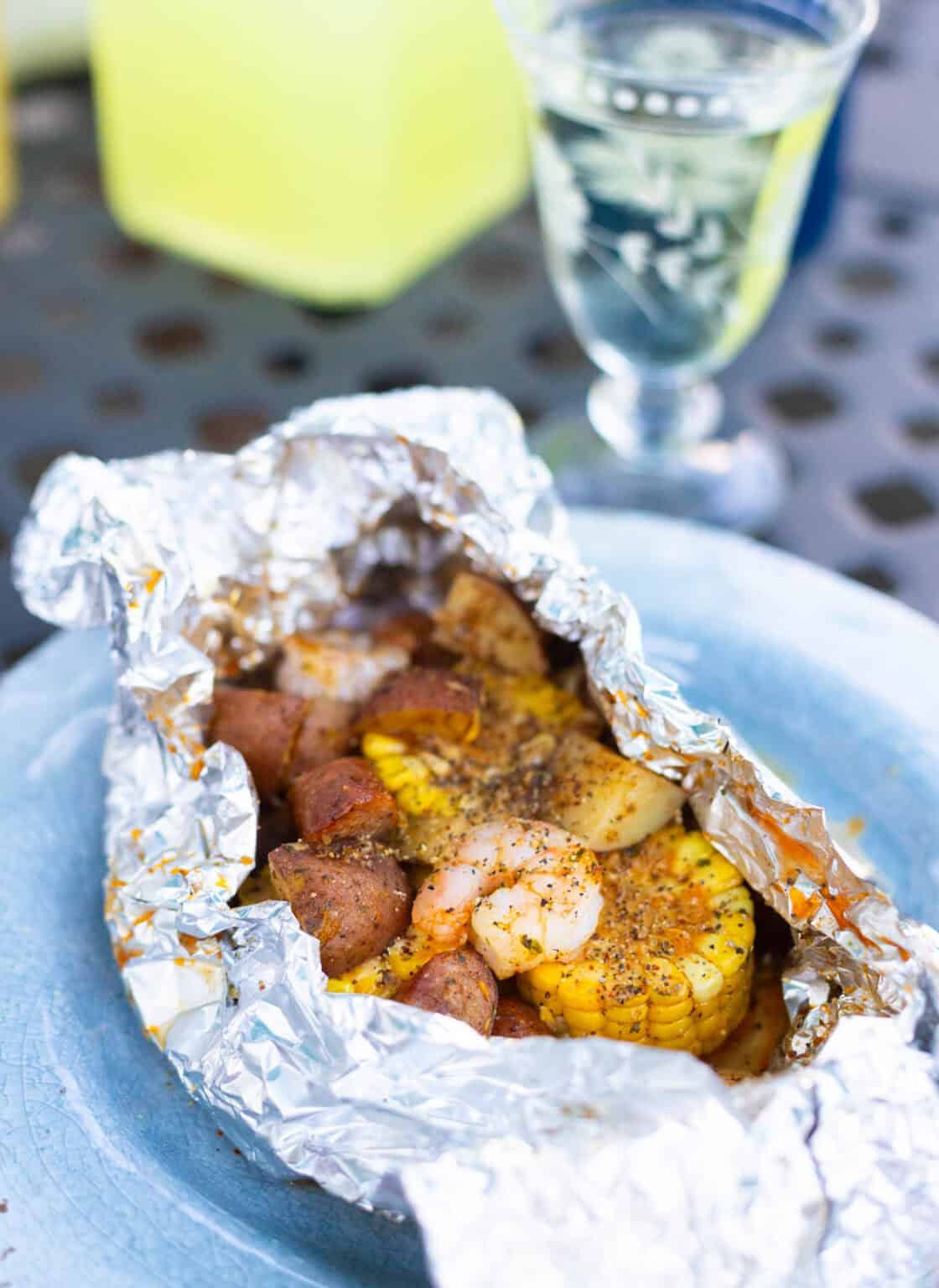 Shrimp Boil Foil Packets Grill or Oven - Peanut Blossom