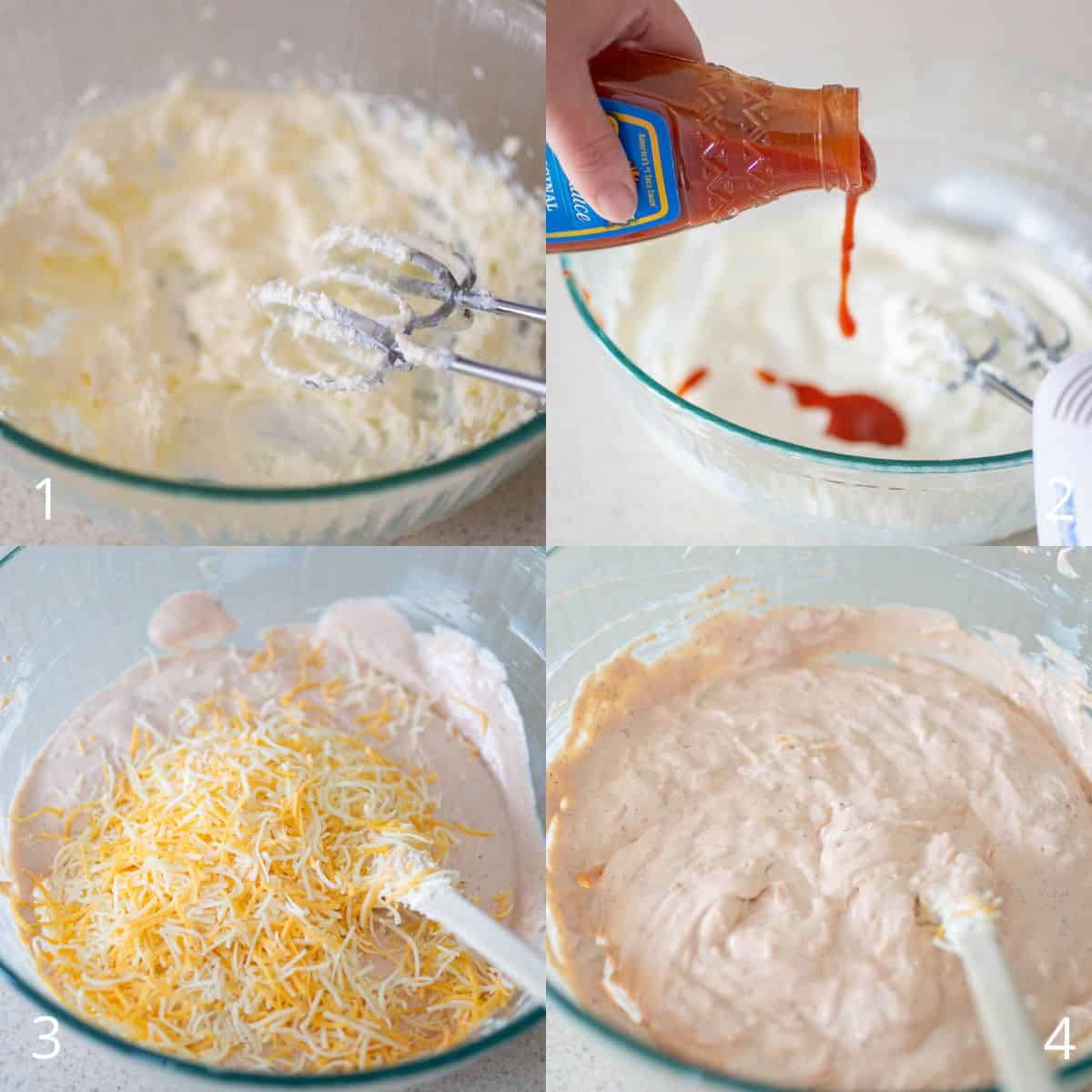 The step by step photos show how to season the cream cheese filling.