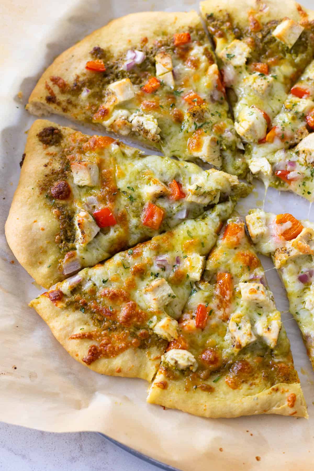The sliced pizza is fresh from the oven.