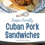 The Cuban pulled pork sandwich photo is next to a photo of the bread under the broiler.