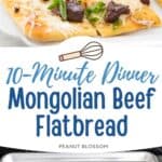 The savory beef flatbread is fresh from the oven and topped with chopped green onions.