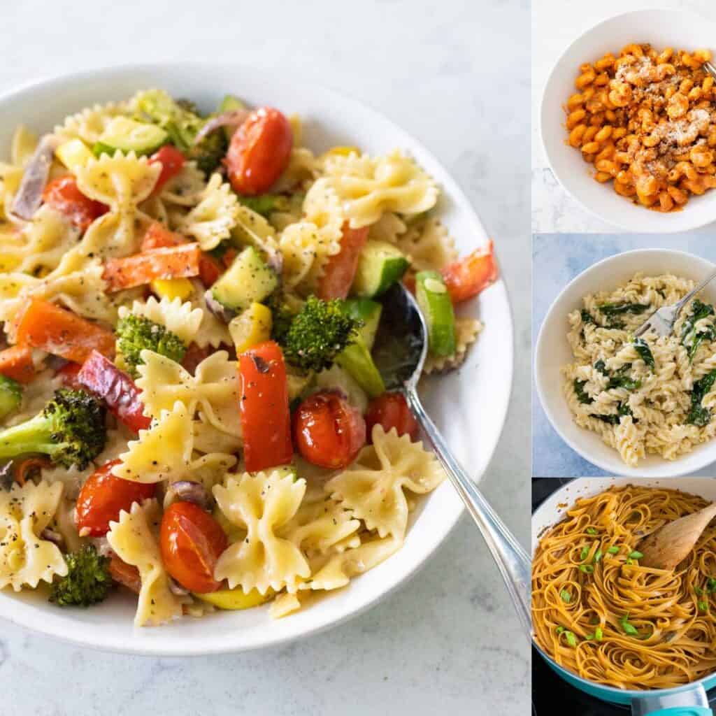 The photo collage shows four pasta recipes you can serve as a side dish.