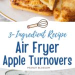The photo collage shows an apple turnover with a bite taken out of it to show the apple filling next to a photo of the ingredients used to make it.