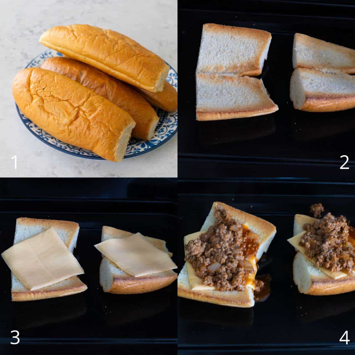 The step by step photos show how to toast the bread and bake the sandwiches.