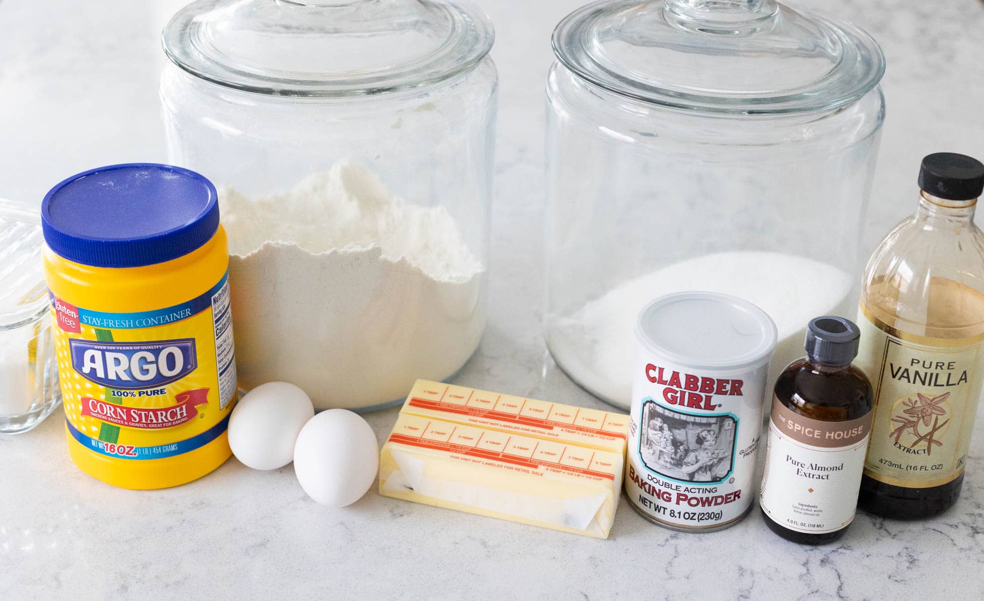 The ingredients to make the cookies are on the counter.