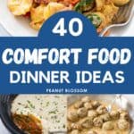 The photo collage shows 5 easy comfort foods for family dinner.