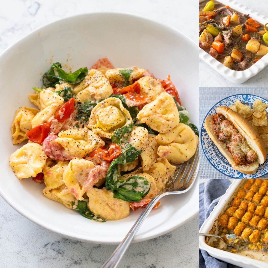 A collage shows 4 easy comfort food dinners that will warm you up.
