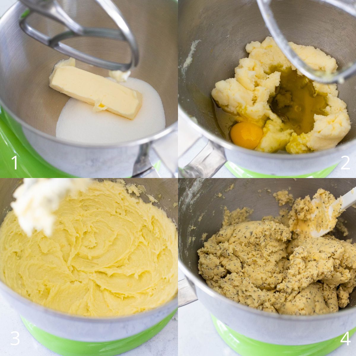 The step by step photos show how to prep the lemon cookie dough.