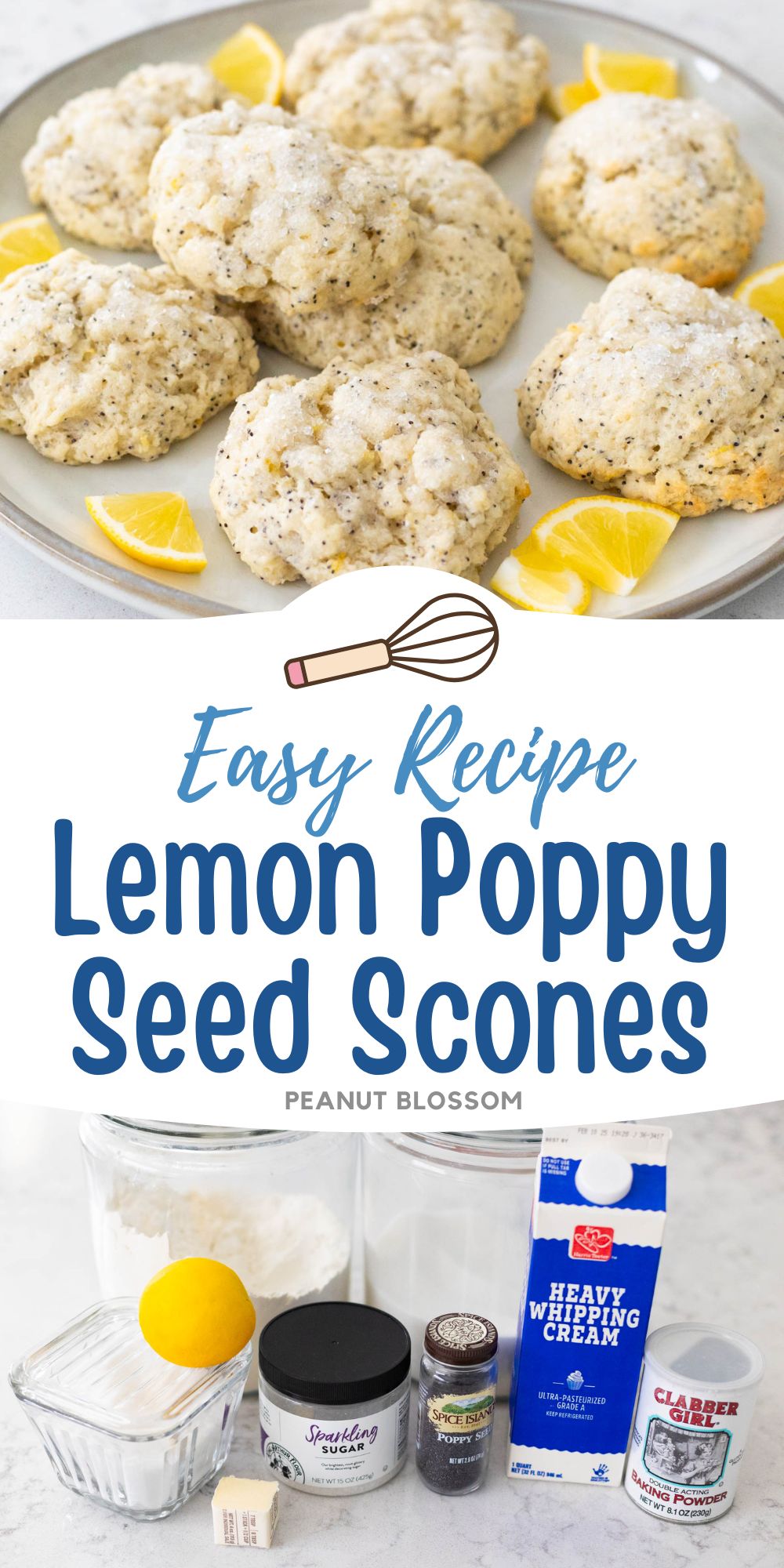 A plate of lemon scones with sugared topping has sliced lemons on the side.