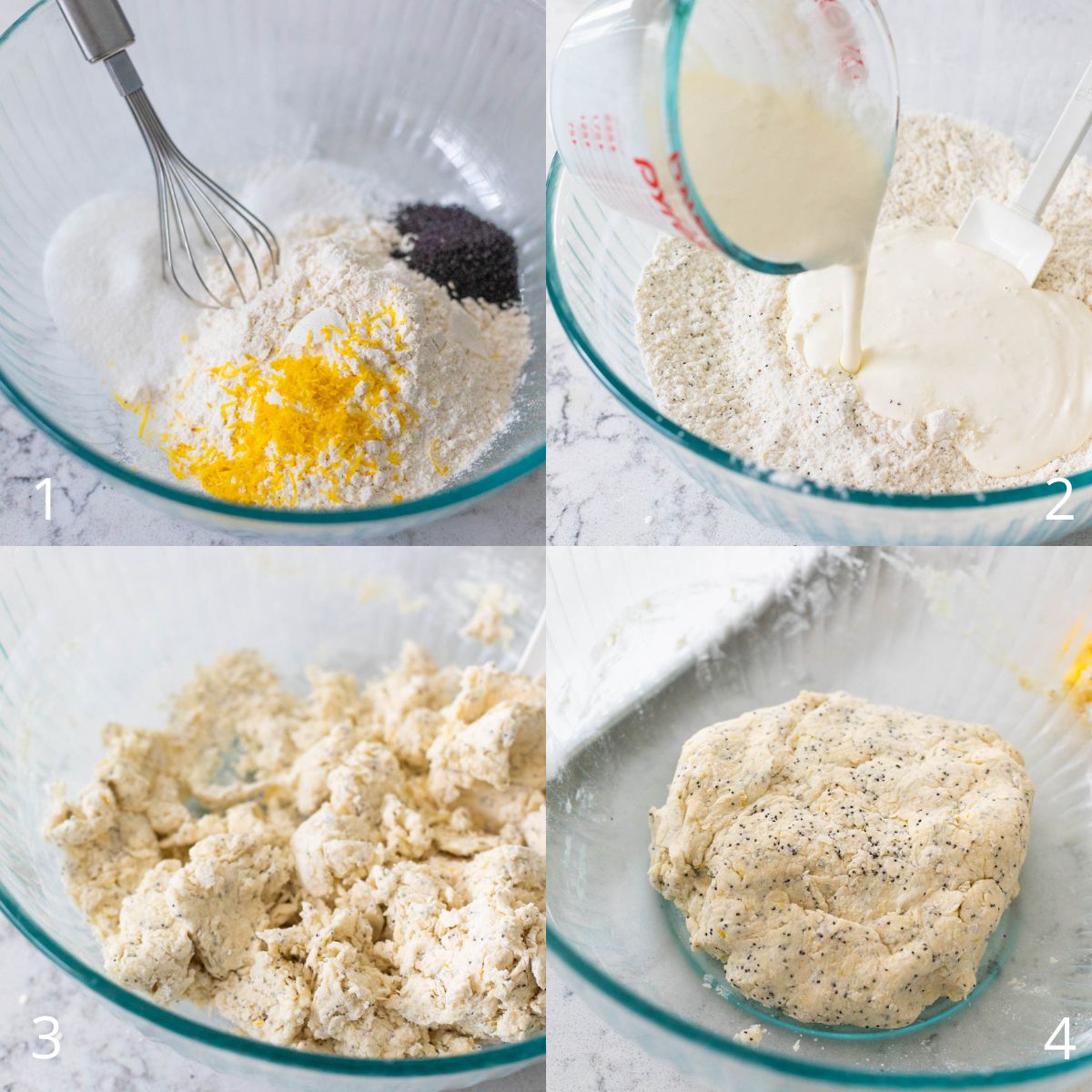 The step by step photo collage shows how to prepare the lemon scone dough.