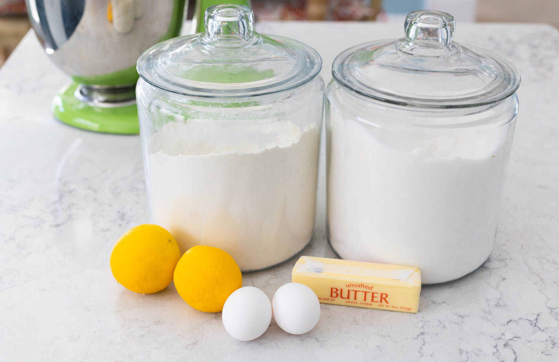 The ingredients to make the lemon bars are on the counter.