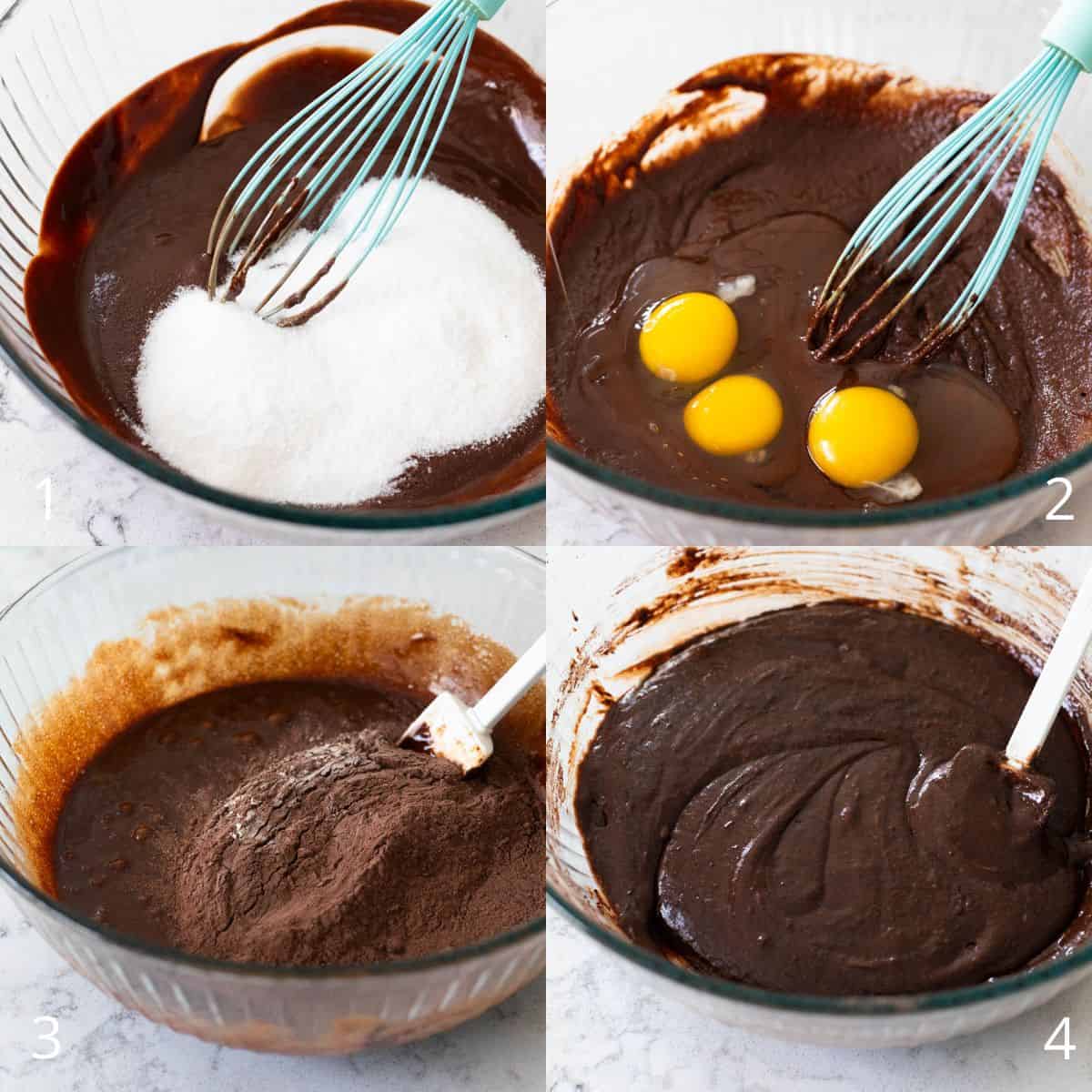 The step by step photos show how to mix the brownie batter.