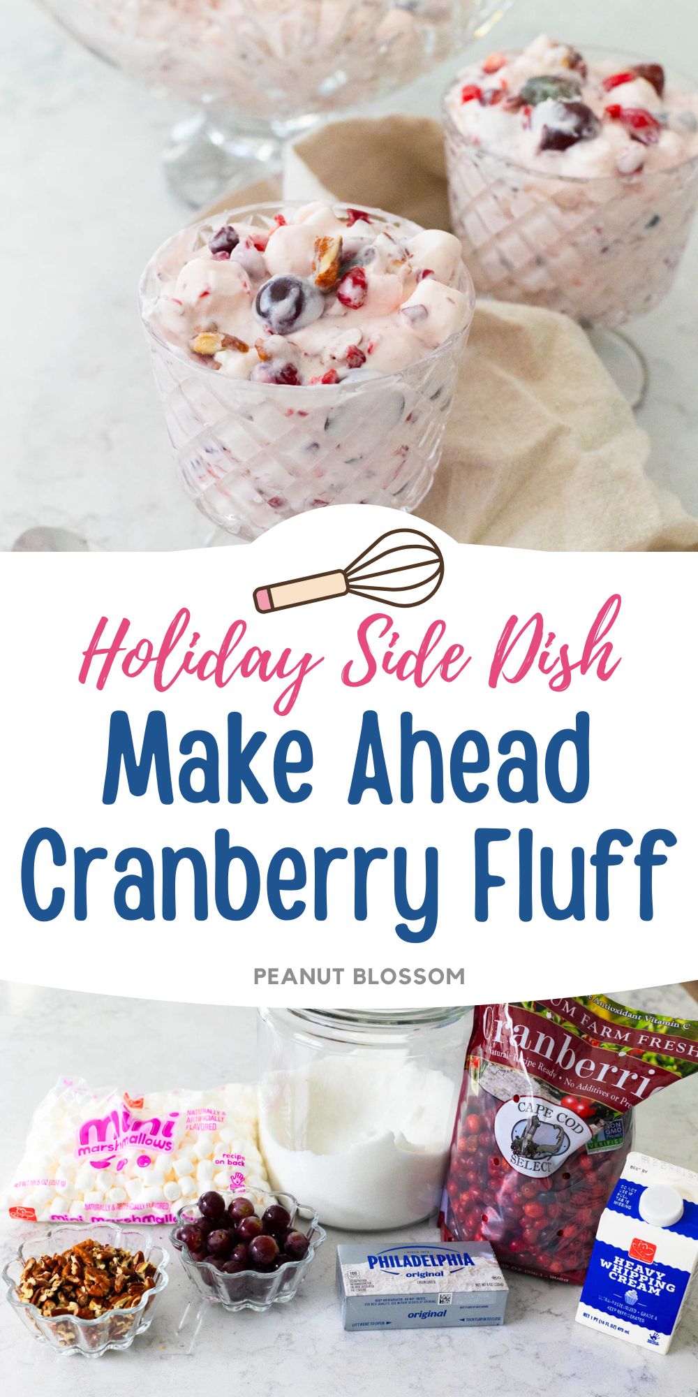 A parfait cup of creamy cranberry fluff has a spoon resting on the side.