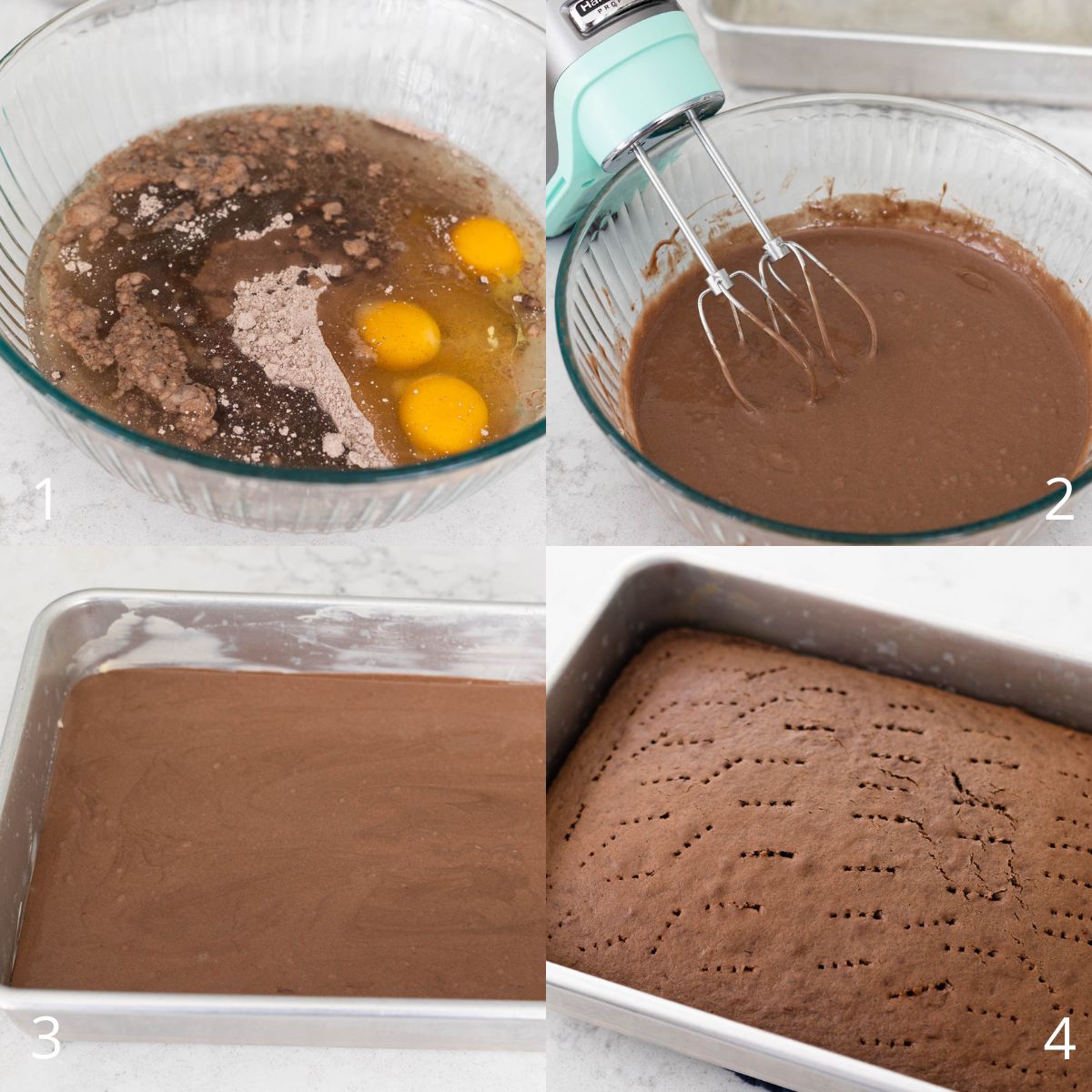 The step by step photos show how to pre the chocolate cake mix.