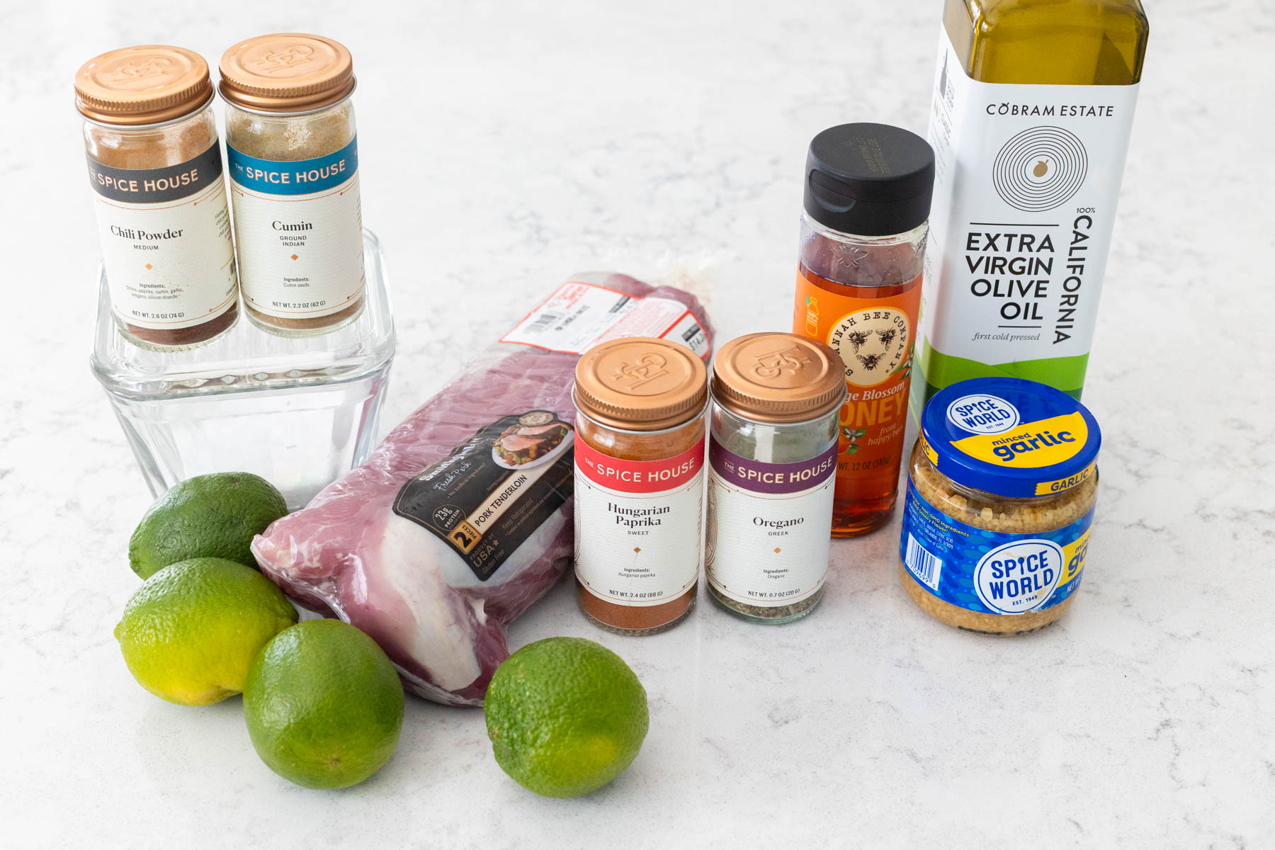 The ingredients to make the pork tacos are on the counter.