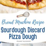 A plain cheese pizza with tomato sauce has been baked with a sourdough discard crust that is now golden brown.