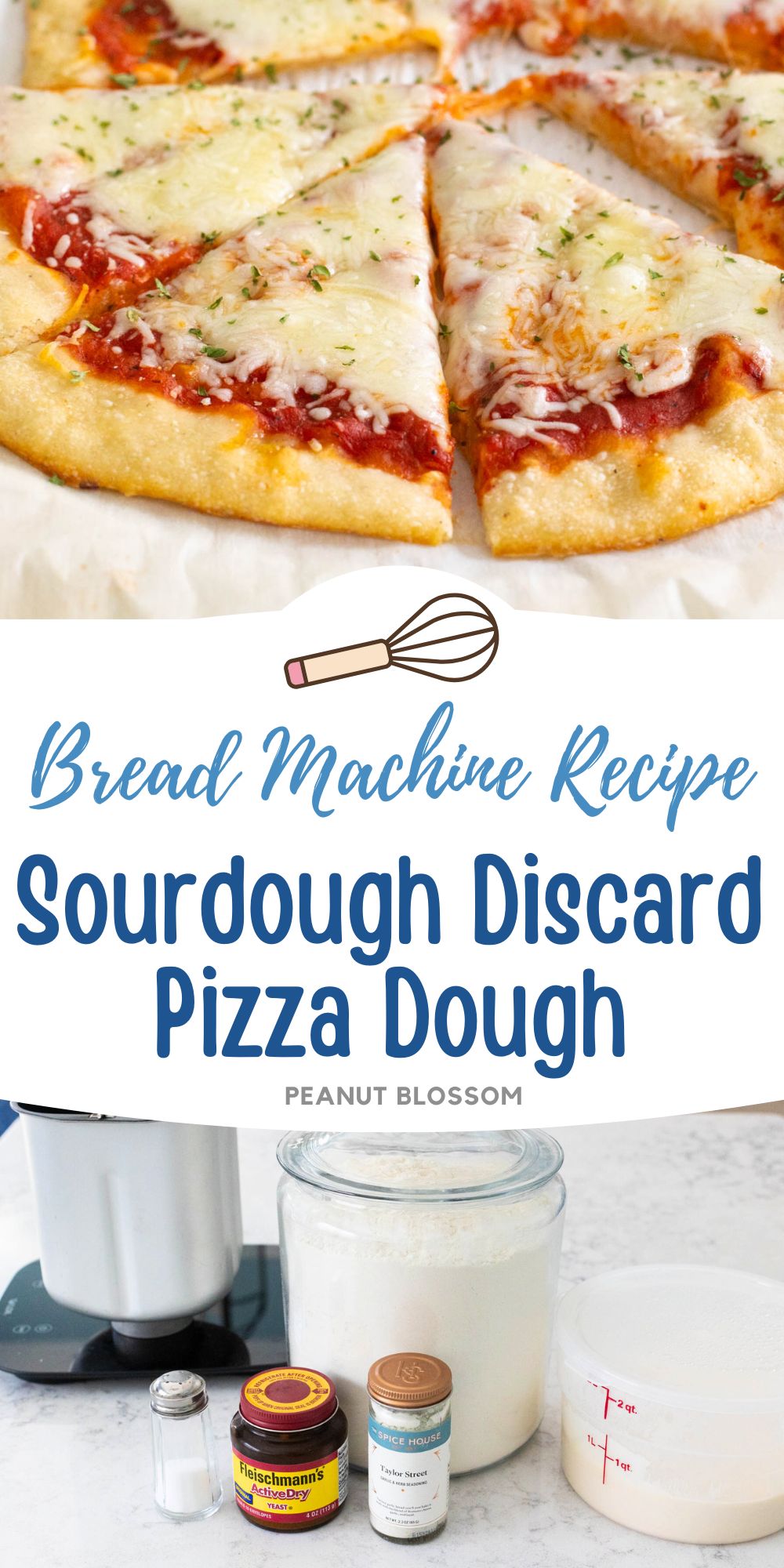 A plain cheese pizza with tomato sauce has been baked with a sourdough discard crust that is now golden brown.