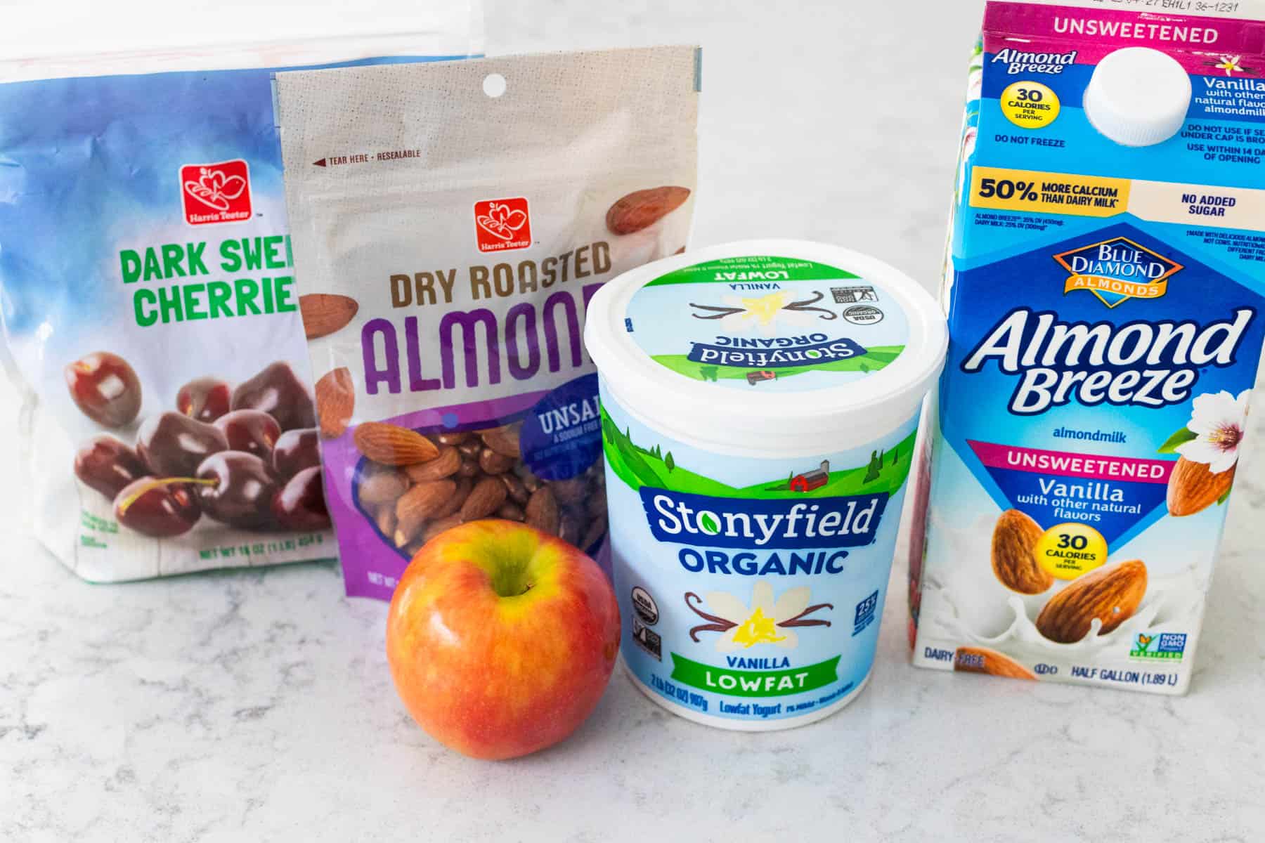 The ingredients to make the smoothie are on the counter.