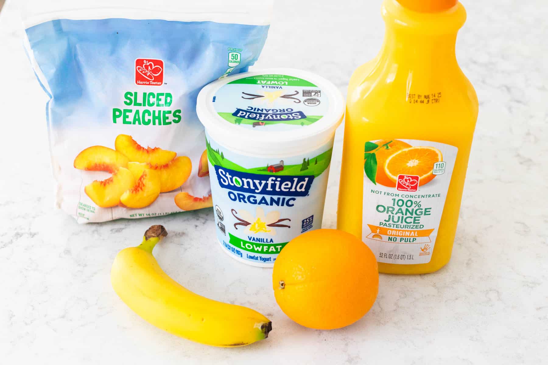 The ingredients to make the smoothie are on the counter.