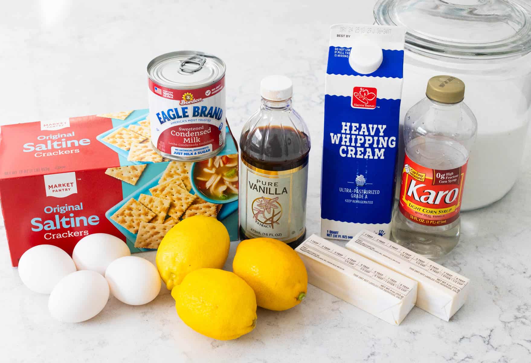 The ingredients to make a North Carolina lemon pie are on the counter.