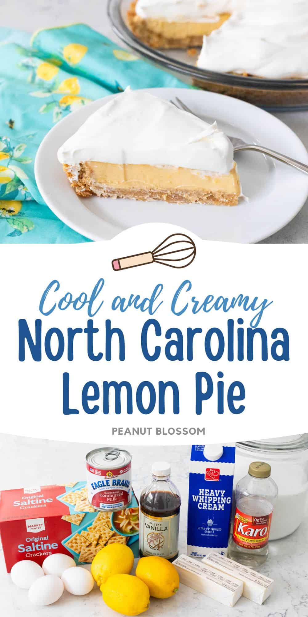 The photo collage shows a slice of lemon pie next to a photo of the ingredients needed to make it.