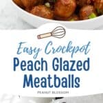 This photo collage displays a white bowl filled with meatballs that have green onions sprinkled on top next to a photo of the ingredients needed to make them.