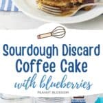 The photo collage displays a piece of the blueberry coffee cake next to a photo of the ingredients needed to make it.