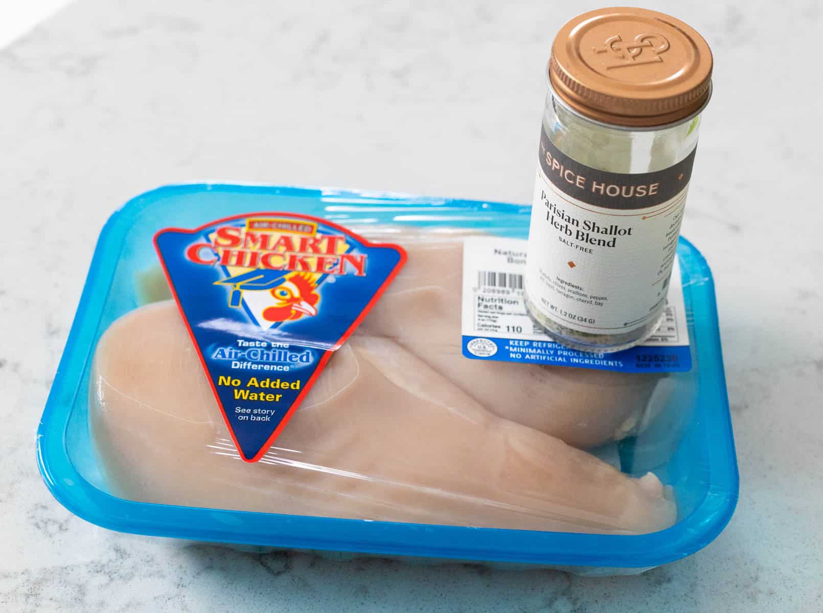 The ingredients to make Cubed Chicken for Salads are on the kitchen counter.