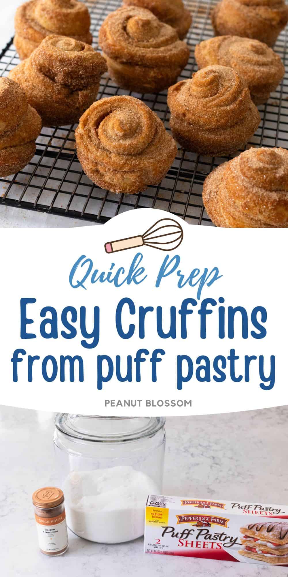 The photo collage shows the baked Easy Cruffins next to a photo of the ingredients needed to make it.