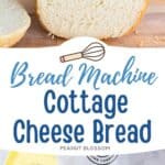 The photo collage shows the baked Cottage Cheese Bread next to a photo of the ingredients needed to make it.