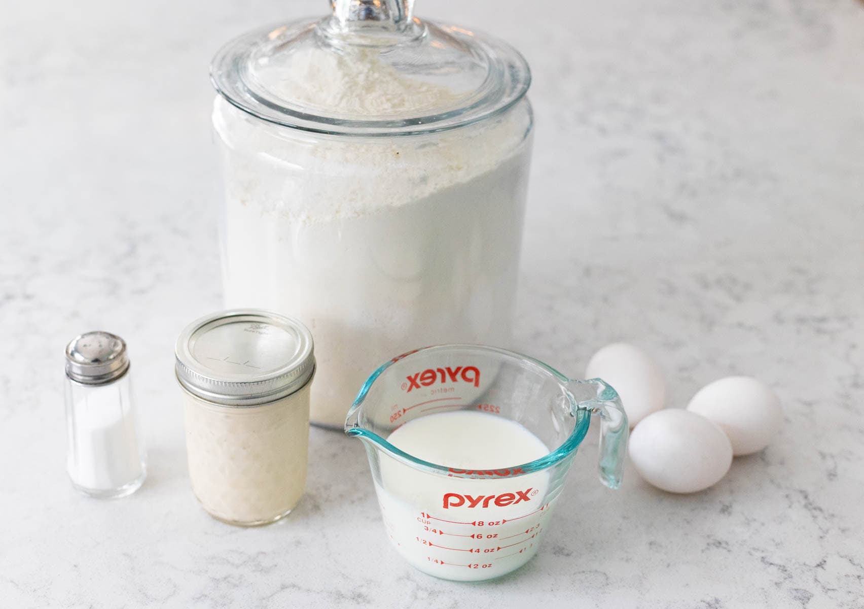 The ingredients to make the popovers are on the counter.