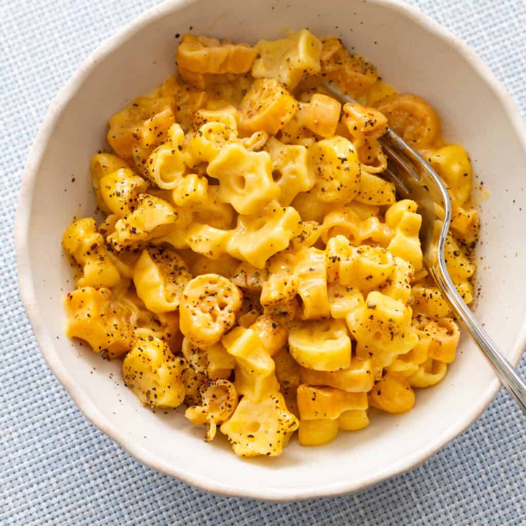 Halloween shaped pasta has been used to make stovetop mac and cheese.