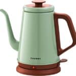 A green electric tea kettle.
