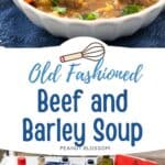 The photo collage shows the Beef and Barley Soup next to a photo of the ingredients needed to make it.