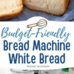 A loaf of white bread that has been baked in a bread maker has been sliced open.