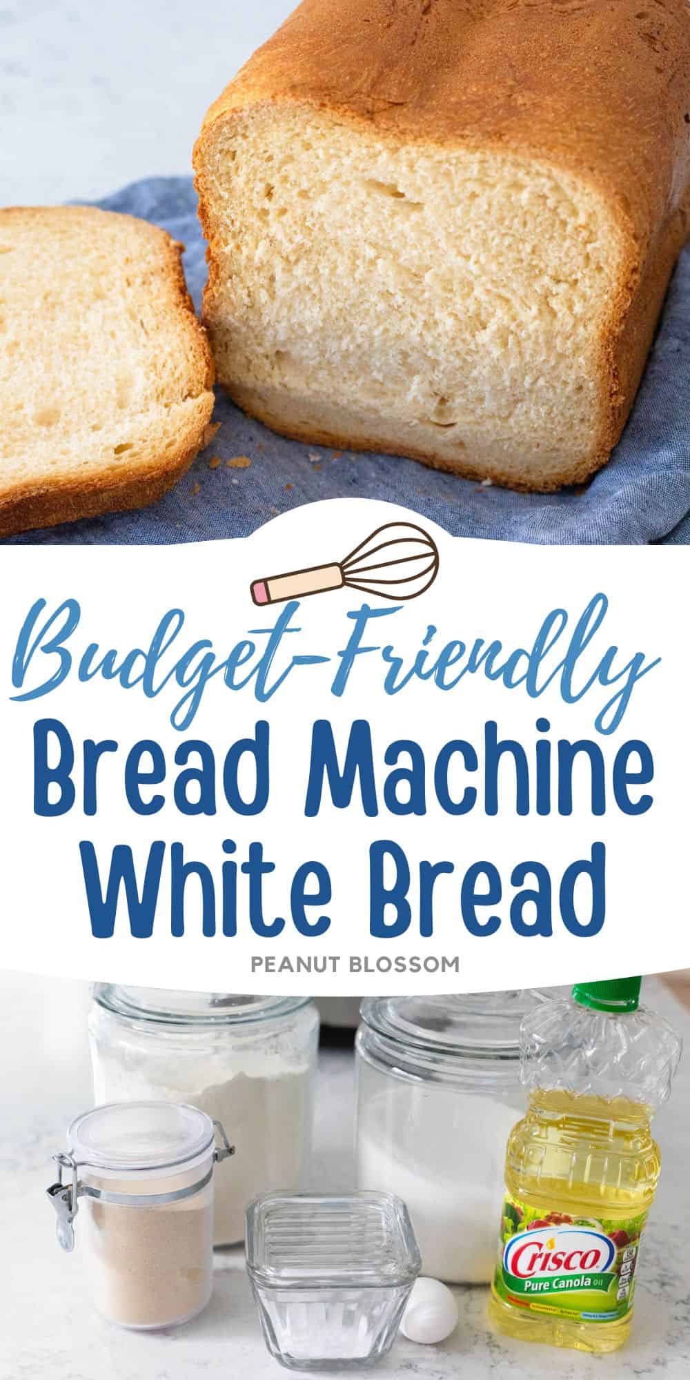 A loaf of white bread that has been baked in a bread maker has been sliced open.