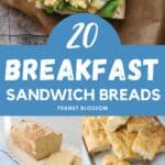 The photo collage shows a rustic egg sandwich next to 4 photos of homemade breads that could be used to make it.