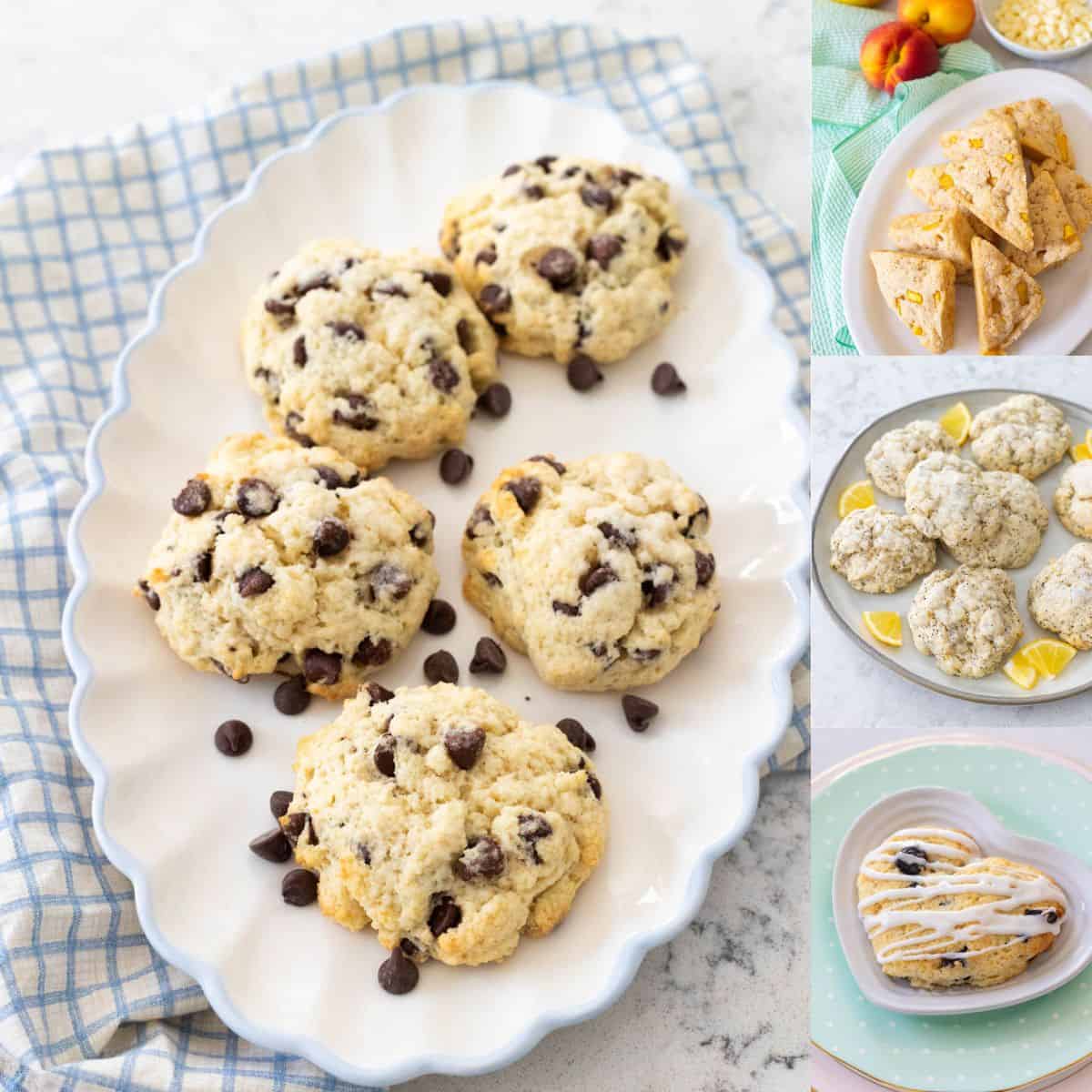 The photo collage shows 4 different scone recipes.